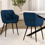 Idmarket lot de 2 chaises de salle � manger fauteuils de table capitonn�s lya velours bleu canard