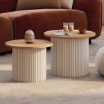 Idmarket lot de 2 tables basses gigognes kanel rondes 40 / 45 effet cannel� beige et plateau bois