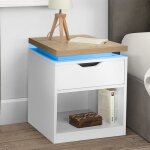 Idmarket lot de 2 tables de chevet luna à leds 1 tiroir avec niche blanc et plateau effet bois Idmarket lot de 2 tables de chevet luna à leds 1 tiroir avec niche blanc et plateau effet bois