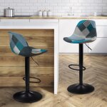 Idmarket lot de 2 tabourets de bar karl design patchworks bleus pied noir Idmarket lot de 2 tabourets de bar karl design patchworks bleus pied noir