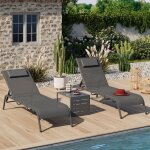 Idmarket lot de 2 transats de jardin inclinables bora avec table dappoint modulable en acier gris anthracite ...