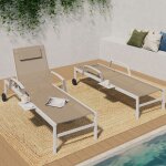 Idmarket lot de 2 transats de jardin inclinables java avec tablettes en acier blanc et toile beige