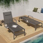 Idmarket lot de 2 transats de jardin inclinables java avec tablettes en acier gris et toile grise