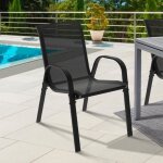 Idmarket lot de 4 chaises de jardin lyma mtal et textilne empilables noires