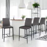 Idmarket lot de 4 tabourets romane en pvc gris design contemporain chaises de bar rembourres