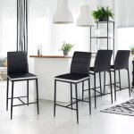 Idmarket lot de 4 tabourets romane en pvc noirs bandeau blanc chaises de bar rembourres