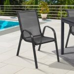 Idmarket lot de 6 chaises de jardin lyma mtal et textilne empilables gris anthracite