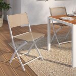 Idmarket lot de 6 chaises de jardin pliantes bastia m�tal et textil�ne blanc et beige
