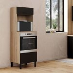Idmarket armoire colonne de cuisine four / micro - ondes 60 cm cina 2 portes noir et fa�on h�tre