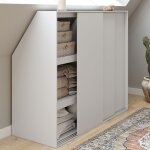 Idmarket armoire sous pente 3 portes coulissantes 3 niveaux tomi 130 x 50 x 70 / 110 cm blanc