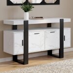 Idmarket buffet 140 cm phoenix 4 portes effet marbre blanc alaska et noir