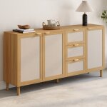 Idmarket buffet 160 cm robin 4 portes avec 3 tiroirs meuble de rangement bois et tissu effet lin