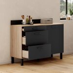 Idmarket buffet bas casserolier de cuisine 120 cm cina plan de travail h. 83 cm 1 porte + 3 tiroirs faon ...