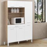 Idmarket buffet de cuisine avec colonne de rangement 120 cm cina 6 portes + tiroir faon htre et blanc ...
