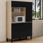 Idmarket buffet de cuisine avec colonne de rangement 120 cm cina 6 portes + tiroir faon htre et noir ...