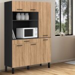 Idmarket buffet de cuisine avec colonne de rangement 120 cm cina 6 portes + tiroir noir et faon htre ...