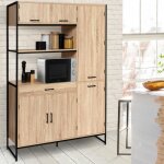 Idmarket buffet de cuisine avec colonne de rangement 120 cm detroit 6 portes + tiroir design industriel ...