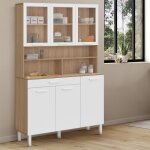 Idmarket buffet de cuisine vitr 120 cm cina 6 portes + tiroir faon htre et blanc