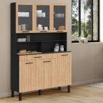 Idmarket buffet de cuisine vitr 120 cm cina 6 portes + tiroir noir et faon htre