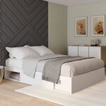 Idmarket cadre de lit double salem avec rangements et sommier 140 x 190 cm blanc