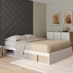 Idmarket cadre de lit double salem avec rangements et sommier 140 x 190 cm blanc et faon htre
