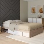 Idmarket cadre de lit double salem avec rangements et sommier 140 x 190 cm faon htre et blanc