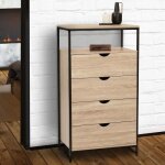 Idmarket chiffonnier 4 tiroirs detroit 60 cm commode design industriel avec étagère Idmarket chiffonnier 4 tiroirs detroit 60 cm commode design industriel avec étagère