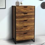 Idmarket chiffonnier 5 tiroirs hawkins 60 cm commode semainier bois fonc design industriel