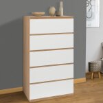 Idmarket chiffonnier 5 tiroirs tomi 60 cm commode semainier bois faon htre et blanc
