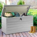 Idmarket coffre de rangement mtal verrouillable gris clair pour jardin 350l 120x62, 5x63 cm