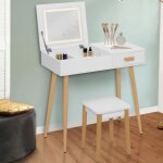 Idmarket coiffeuse scandinave lisa blanche miroir rabattable led et tabouret Idmarket coiffeuse scandinave lisa blanche miroir rabattable led et tabouret