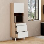 Idmarket colonne de cuisine micro - ondes et casserolier 60 cm cina 2 portes fa�on h�tre et blanc