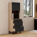 Idmarket colonne de cuisine micro - ondes et casserolier 60 cm cina 2 portes fa�on h�tre et noir