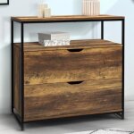 Idmarket commode 2 tiroirs hawkins 80 cm bois fonc design industriel avec tagre