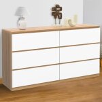 Idmarket commode 6 tiroirs tomi xxl 140 cm bois faon htre et blanc