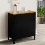Idmarket commode 3 tiroirs ester 60 cm mtal noir et plateau faon htre design industriel