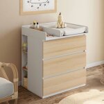 Idmarket commode  langer volutive ambre faon htre et blanc 3 tiroirs table  langer et 2 tagres ...