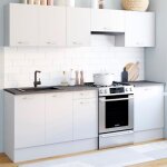 Idmarket cuisine complte 240 cm subtil avec plan de travail 7 lments blanc et plateaux effet bton ...