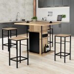 Idmarket ensemble ilot central 110 cm bois noir et imitation htre et 4 tabourets design industriel