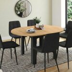 Idmarket ensemble table � manger extensible ronde dona noire plateau fa�on h�tre 110 - 150 cm et 6 chaises ...