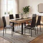 Idmarket ensemble table � manger rectangle phoenix bois et noir bande centrale noire 160 cm et 6 chaises ...