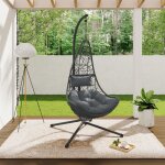 Idmarket fauteuil demi - lune suspendu ajour� effet rotin gris avec coussin gris