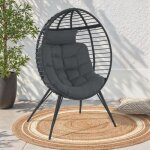 Idmarket fauteuil oeuf sur pied ajour� gris effet rotin avec coussin gris