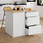 Idmarket ilot central tibo 110 cm casserolier 3 tiroirs bois blanc avec plan de travail fa�on h�tre