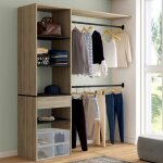 Idmarket kit dressing meline 160 x 40 x 180 cm htre avec tagres noires + tiroir + double penderie