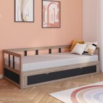 Idmarket lit banquette 90 x 190 cm zoya convertible 180 x 190 cm htre et noir avec 1 tiroir de rangement ...