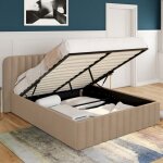 Idmarket lit coffre double alba avec t�te de lit et sommier 140 x 190 cm velours taupe