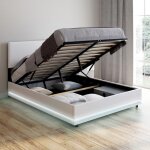 Idmarket lit coffre double owen avec led intégrées + tête de lit et sommier 140 x 190 cm pvc blanc Idmarket lit coffre double owen avec led intégrées + tête de lit et sommier 140 x 190 cm pvc blanc