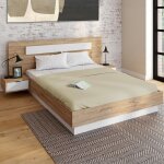 Idmarket lit double santa avec tte de lit + tables de chevet intgres et sommier 160 x 200 cm bois ...