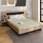 Idmarket lit double santa avec tte de lit + tables de chevet intgres et sommier 160 x 200 cm bois ...